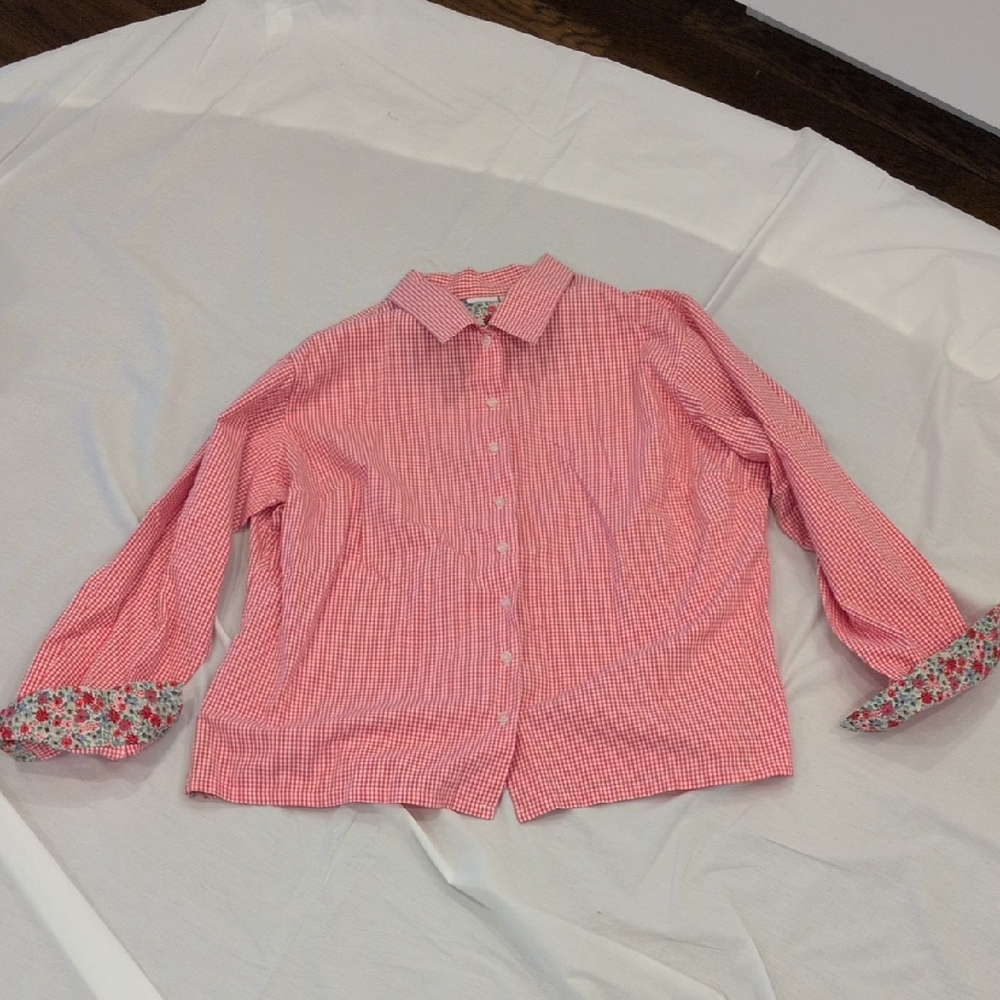 Cherokee Red Checkered Blouse with Floral Accent